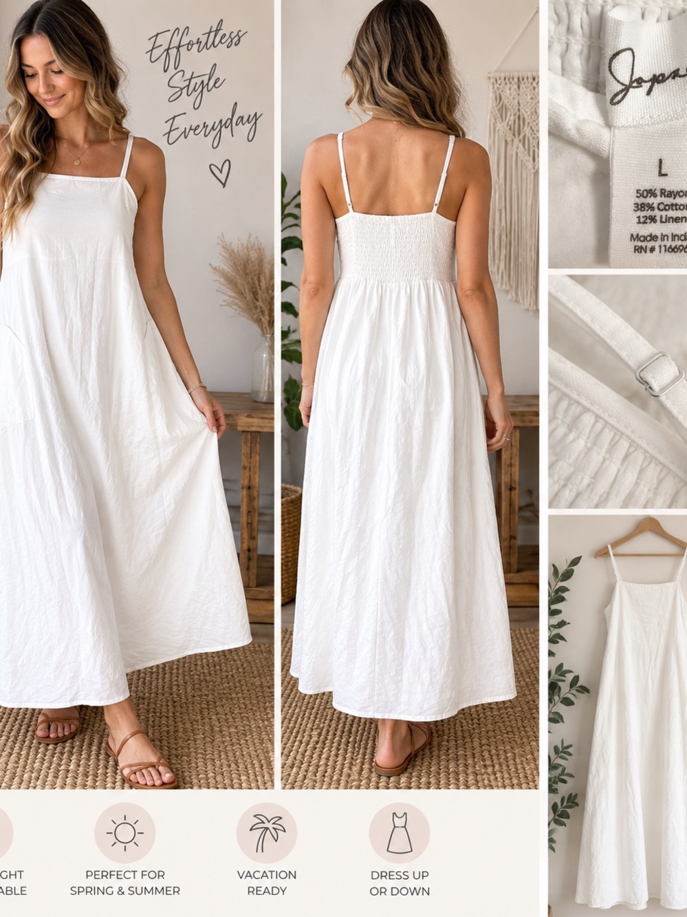 Japna White Cotton Linen Blend Maxi Dress – Size L
